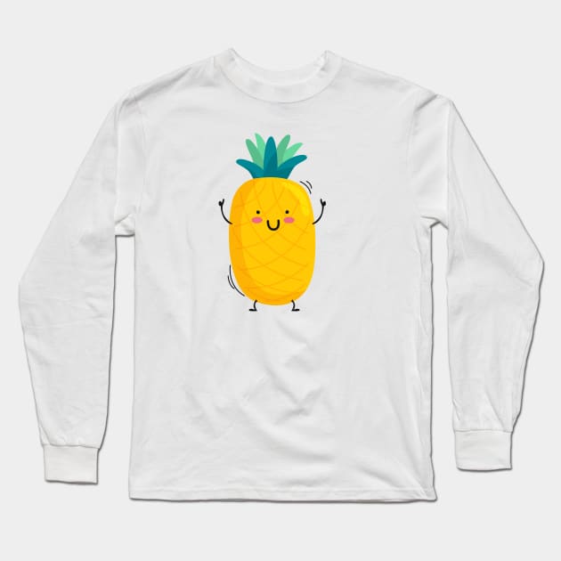 Cute Pineapple Fruit Art Long Sleeve T-Shirt by BrightLightArts